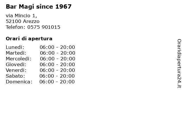 Orari di apertura Bar Magi since 1967 via Mincio